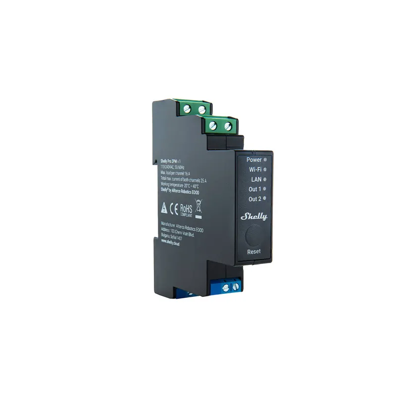 Shelly Pro 2PM DIN Rail 2-channel Relay, WiFi/LAN (Power measurement)